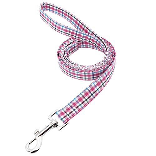 Tunkoo Dog Leash Plaid with Soft Comfy Cotton Handle，Girl Pet for Small Medium Large Dogs Cats Daily Walking（Pink Grid，M） - color: Pink Plaid Leash, size: Medium