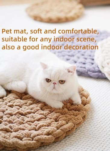 Hand-Woven Cat Mattress Nest Space Capsule Stepping Milk Round Cushion Pet Warm Pad Sleeping Four Seasons Indoor Pet Cat Climbing Frame Mat Enlarged Thickened (Brown, 50CM) - color: Brown, size: 50cm