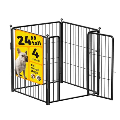 Dog Playpen 24 inch 4 Panels for Indoor & Outdoor Use – Heavy-Duty Metal Pet Fence with Ground Stakes, Rounded Ball Tops for Safety, Stable & Foldable Design, Easy to Assemble - size: 24inch, style: 4 Panels