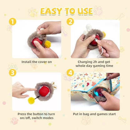 Interactive Cat Toys, Fast Rolling Ball in Play Mat, Automatic Motion Activated Ball Hide and Seek for Cat Indoor Toys, Mouse Catching Game Boredom Relief, 28" Mat