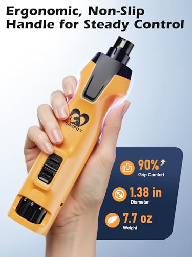 Casfuy 6-Speed Dog Nail Grinder – 50%+ Boost Power Dog Nail Trimmers Quiet with Dust Cap & 2 LED Lights & 2000mAh Battery & 4.8V Motor Electric Pet Toenail File Tool for Large Medium Small Dogs Cats - color: Yellow