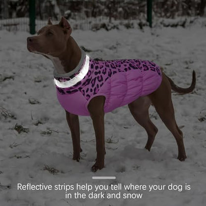 FUAMEY Dog Coat for Small Dogs,Waterproof Dog Winter Jacket with Harness Built in Puppy Cold Weather Coats Reflective Pet Vest with Zipper Warm Fleece Dogs Snowsuit Windproof Pink Leopard XS - color: Pink Leopard, size: XS(chest:14in)