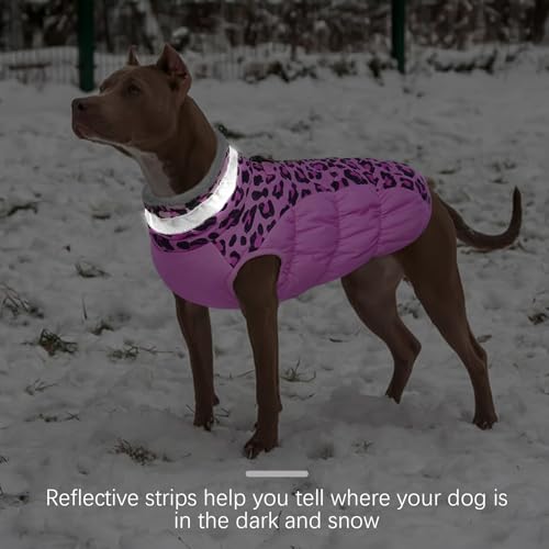 FUAMEY Dog Coat for Small Dogs,Waterproof Dog Winter Jacket with Harness Built in Puppy Cold Weather Coats Reflective Pet Vest with Zipper Warm Fleece Dogs Snowsuit Windproof Pink Leopard XS - color: Pink Leopard, size: XS(chest:14in)
