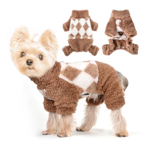 Dog Pajamas Pjs Fleece Dog Sweater Cute Puppy Clothes for Small Dogs Chihuahua Yorkie Clothes Girl Boy Warm Pullover Doggie Outfit Cat Sweater (Square Beige, XX-Small) - color: Square Beige, size: XX-Small (Chest 11in )