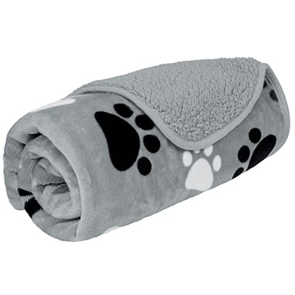 PETAMI Sherpa Fleece Waterproof CAT and Dog Blanket, PAW Gray, Small - color: Paw Gray, size: Small (24x32)