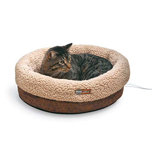 K&H Pet Products Heated Cat Bed Indoor, Thermo-Snuggle Cup Bomber Soft Heated Pet Bed for Large Indoor Cats and Small Dogs, Machine Washable, Waterproof Heated Pad, Safety Listed - 18x14in Chocolate - color: Chocolate, size: 14 X 18 Inches