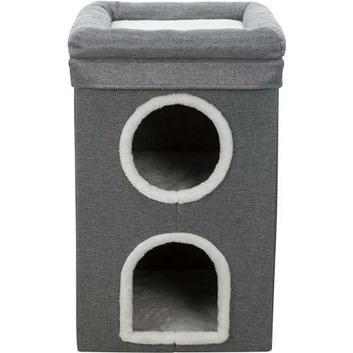 Trixie Saul Cat Condo | 2-Story Condo Tower | Scratching Surface | Foldable for Easy Storage | Gray