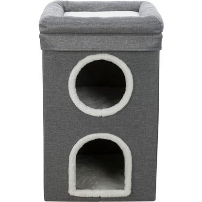 Trixie Saul Cat Condo | 2-Story Condo Tower | Scratching Surface | Foldable for Easy Storage | Gray