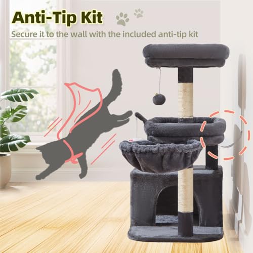 Taoqimiao MS043G Cat Tree, 32.2-Inch Cat Tower for Indoors Cats, Cat Condo with Large Cat Perch, Spacious Cat Cave, Scratching Posts for Small and Medium Cats, Smoky Gray - color: Smoky Gray