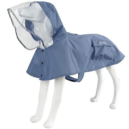 Waterproof Dog Raincoat, Adjustable Reflective Lightweight Pet Rain Clothes with Poncho Hood(Small, Blue&Grey) - color: Blue&Grey, size: Small(9-13lb)