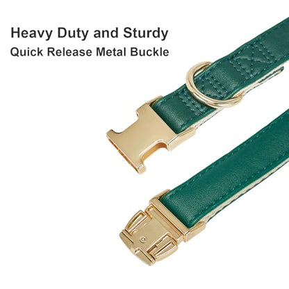 Soft Classic Leather Dog Collar Heavy Duty Padded Collars with Metal Buckle for Puppy Small Medium Dogs (Dark Green,M) - color: Dark Green, size: Medium