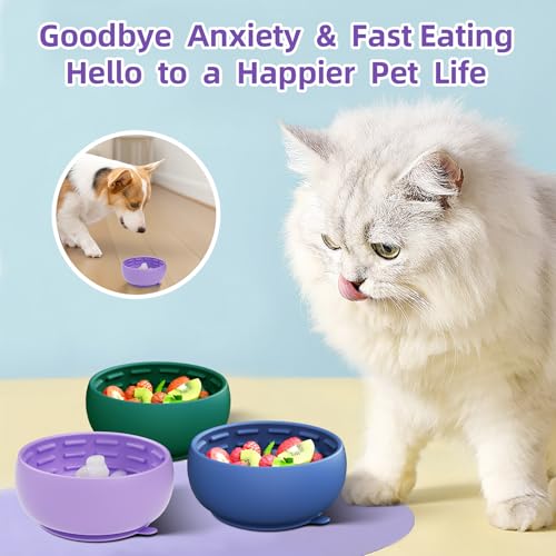 Deep Blue Lick Mat for Dogs & Cats - Anxiety Relief Slow Feeder Dog Bowl with Strong Suction - BPA-Free Silicone Puzzle Feeder for Calming, Enrichment & Stress-Free Grooming(Only for Small Dogs) - color: Deep Blue