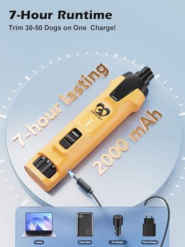 Casfuy 6-Speed Dog Nail Grinder – 50%+ Boost Power Dog Nail Trimmers Quiet with Dust Cap & 2 LED Lights & 2000mAh Battery & 4.8V Motor Electric Pet Toenail File Tool for Large Medium Small Dogs Cats - color: Yellow