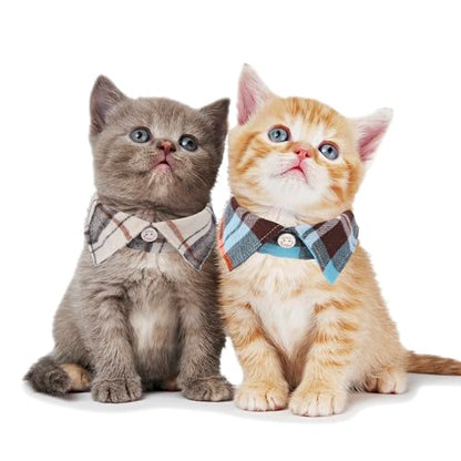 ADOGGYGO Cat Collar Breakaway with Bowtie Bell, Removable Shirt Collar, 2 Pack Beige Blue Plaid Collars for Cat Kitten - color: Beige&Blue-3