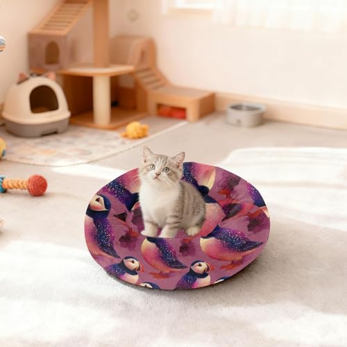 Pet Bed Puffins Purple Print, 18" Small Dog Cuddler with Anti-Slip Bottom, Cute Pattern Round Sofa for Indoor Puppies & Kittens, All-Season Comfort - size: Small