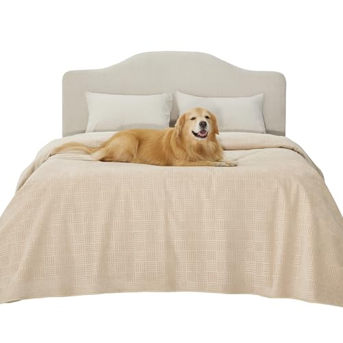 Bedsure Waterproof Bed Cover for Dogs Washable - Waterproof Blanket for Full Bed Couch Sofa Cozy, Lightweight Furniture Protector for Pet Cat Quick Drying, Sandy Tan, 82x82IN - color: Sandy Tan, size: 82x82 inch