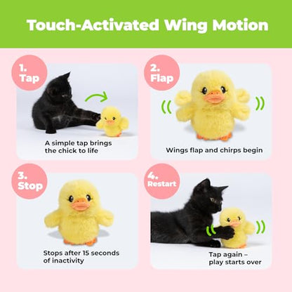 Catify Best Pet Supplies Flapping Duckling, Chick & Bird Cat Toy - Motion-Activated Wings, Realistic Chirps, Catnip-Infused Plush, USB-Rechargeable Indoor Cats & Kittens, Self-Play Enrichment - Yellow - color: Duckling Yellow