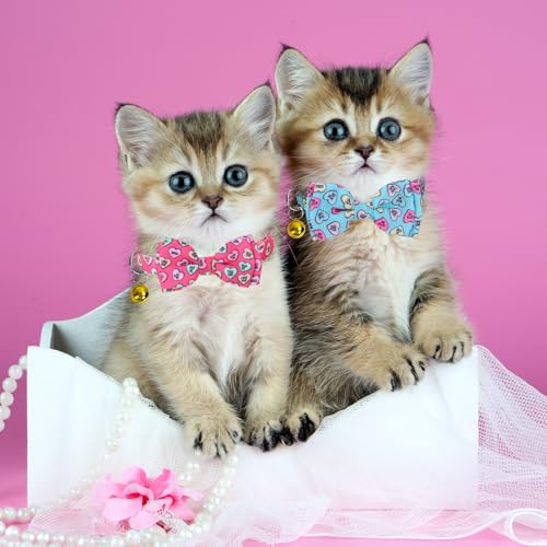 JarThenaAMCS 2Pcs Valentine Cat Collar Conversation Heart Bowtie Collar with Breakaway Bell Blue Pink Adjustable Kitten Collar for Girl Boy Cat Small Pet - style: Conversation Heart