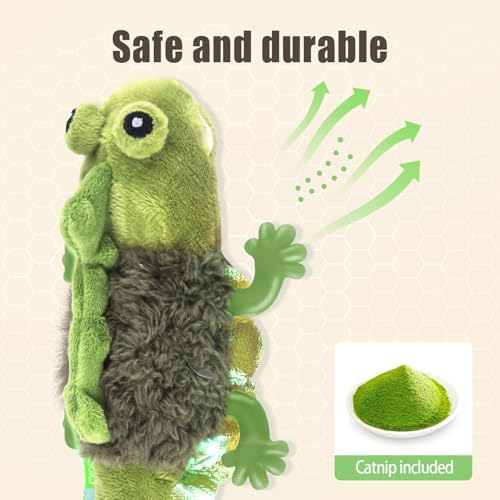 Migipaws Cat Toys, Touch Activated Flapping Chirping Lizard Kitten Toy with Catnip for Indoor Cats Kicker, Rechargeable (Green) - color: Green