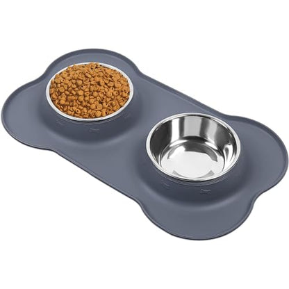 Dog Food Bowls Stainless Steel Dog Food and Water Bowl Set, Dog Dishes No Spill Non Slip Silicone Mat, Dog Bowls for Small Medium Size Dogs Cat Puppy Pet Food Feeding Bowls, Grey, 12oz - color: Grey, size: 1½ Cup/12 oz each