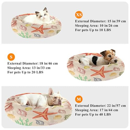 Round Cat Bed Dog Bed,13in Seashell Washable Non-Slip Bottom Soft Pet Bed for Small Medium Dogs and Cats - size: 13in
