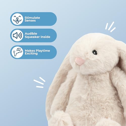Best Pet Supplies Interactive Squeaky Dog Chew Toy, Ideal Dog Toys for Chewers, Small, Medium & Large Dogs, and Fetch Lovers - Bunny (Beige), Small - color: Bunny (Beige), size: Small