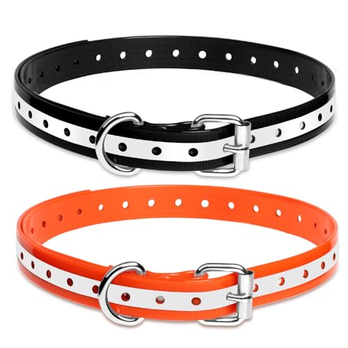Shock Collar Replacement Strap for Most of Training Collar, 3/4 Inch Dog Collar Replacement for Wireless Fence and Bark, Adjustable Waterproof TPU Collar Strap - 2 Pack for Training, Walking - color: Black and Orange