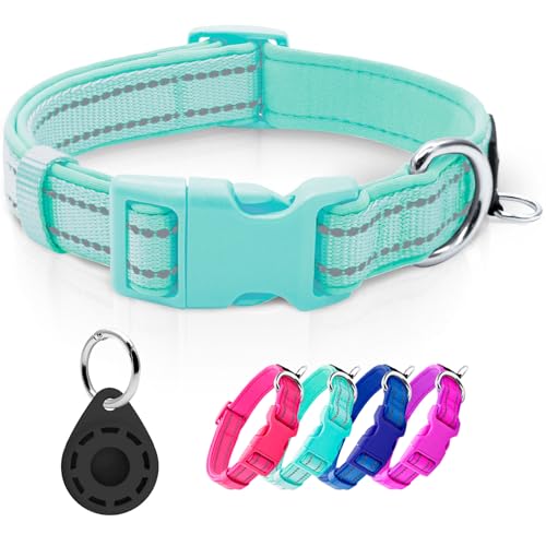 Reflective Dog Collar with Airtag Holder, Soft Neoprene Padded Pet Collar with ID Tag Ring, Adjustable for Puppy and Small Dogs,Teal,XS - color: 2#Teal（with AirTag Holder）, size: X-Small (Pack of 1)