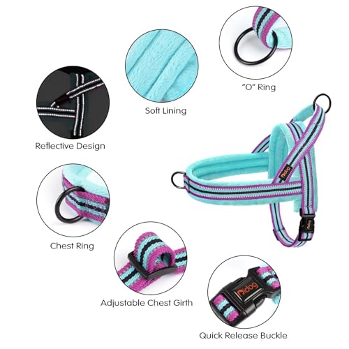 Didog Soft Flannel Padded Dog Vest Harness, No Pull/Quick Fit Reflective Dog Strap Harness, Easy for Training Walking (XS:Chest 15-18", Mixed-Blue) - color: Mixed-Blue, size: XS:chest 15-18"