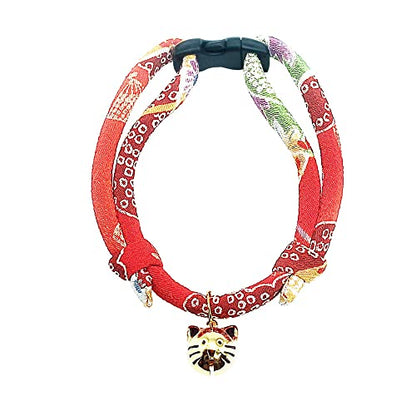 Cat Collar with Kitty Face Bell. Cute Japan Chirimen Kitten Collar. Soft & Lightweight. - color: Red