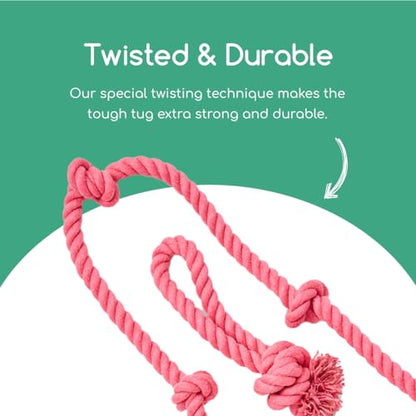 Tumbo Tough Tug Rope Dog Toy - (Pink 5 ft Long Strong and Durable Rope Pull Toy with Handle) TUG of WAR Dog Toy - color: Pink