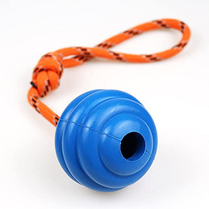 K9 Training Ball with Rope - Indestructible Dog Toy for Training, Pull, Throw, Tug and Fetch - Belgian Malinois Gifts (Blue) - color: Blue