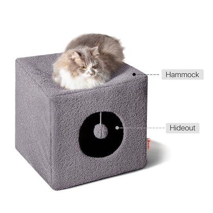 Cat Cubby for Indoor Cats, Fluffy Large Cube Cat Cave Bed, Cat House Hideaway for Multiple Cats & Small Pets, Detachable Sherpa Cover 16 Inches