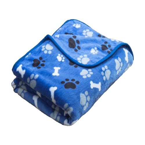 Dog Blanket Paw Bone Pattern 1 Pack 1 Super Soft Warm Flannel Sofa Cover Car Bed Protector, Urine Proof Washable Outdoor Pet Blanket for Puppy Large Dogs & Cats,80"*60" Blue - color: Blue|paw Bone, size: 80*60 inch (Pack of 1)