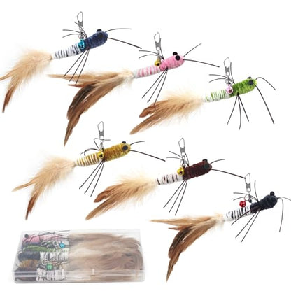 Insect Cat Toys with Feather - 6 Pieces Cat Worm Toy Refills, Cat Toy Wand Attachments, Worm Cat Toys, Interactive Toys for Indoor Cats Kittens - size: Feather Tails