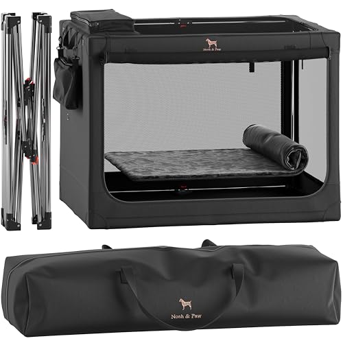 Noah & Paw Collapsible Dog Crate 42 Inch, XXL Dog Crate for XXL, XL, Large Breeds, Travel Kennel for Car, Includes Pet Mat for Pet Cage, 2 Storage Pockets, Handbag, 10mm Locking Zippers 42 * 31 * 31 - color: Black, size: XXL