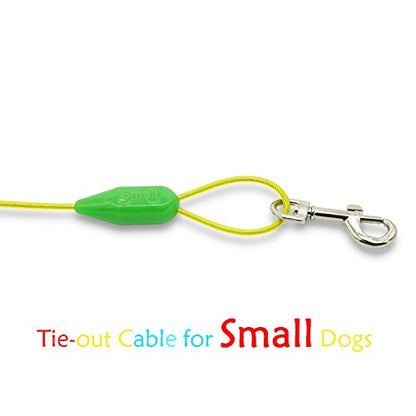 Petest 25ft Tie-Out Cable with Crimp Cover for Small Dogs Up to 35 Pounds - color: Green & Yellow, size: 35lbs25ft