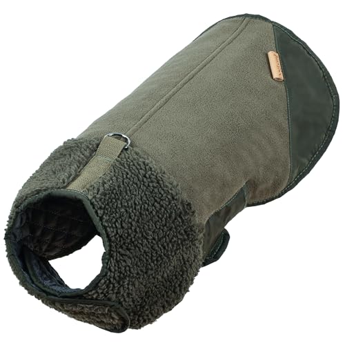 Waterproof Dog Coat, Fleece Lined Jacket with Built-in Harness (Green, Medium) - color: Green