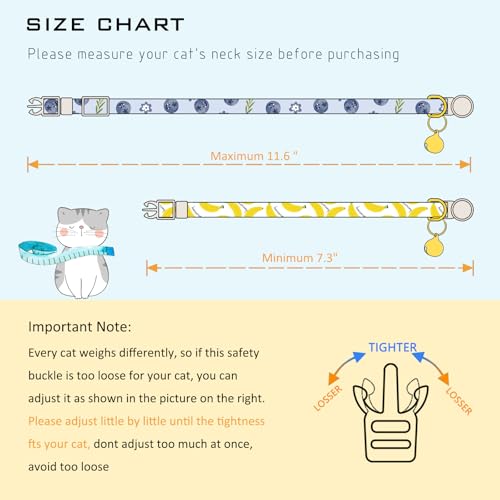 Faygarsle 2 Pack Blueberry Banana Pattern Cat Collars Breakaway Safety Collar with Bell Spring Summer Design for Girl Cats,Yellow Light Blue - color: Blueberry&banana