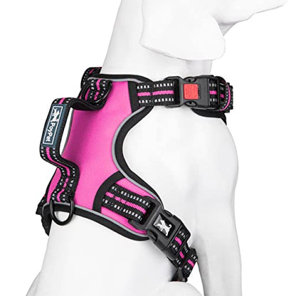 PoyPet No Pull Dog Harness, No Choke Front Clip Reflective Dog Vest with Soft Padded Vertical Handle, 3 Leash Attachments for Small Medium Large Dogs (Pink,L) - color: Pink, size: Large