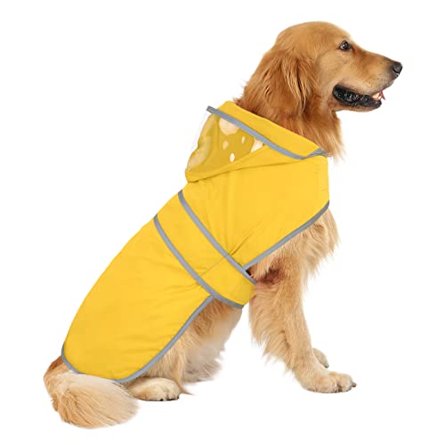 HDE Dog Raincoat with Clear Hood Rain Jacket Poncho for Small Medium Large Dogs Yellow - L - color: Yellow, size: Large