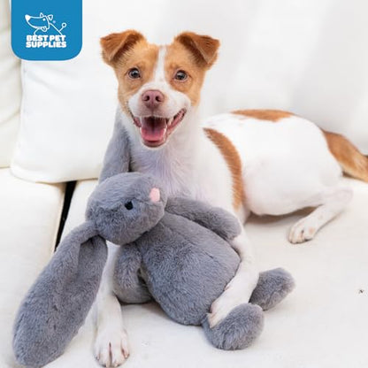 Best Pet Supplies Interactive Squeaky Dog Chew Toy, Ideal Dog Toys for Chewers, Small, Medium & Large Dogs, and Fetch Lovers - Bunny (Gray), Large - color: Bunny (Gray), size: Large