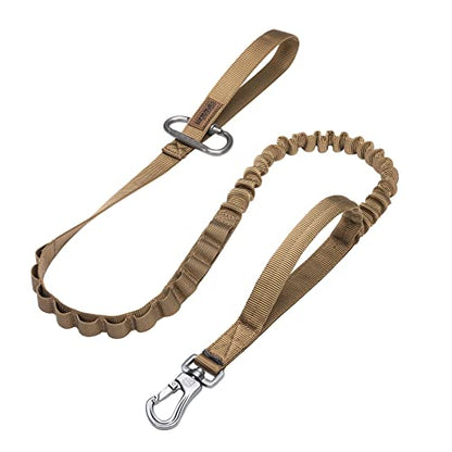 EXCELLENT ELITE SPANKER Tactical Bungee Dog Leash Military Adjustable Dog Leash Quick Release Elastic Leads Rope with 2 Control Handle(Coyote Brown) - color: Coyote Brown