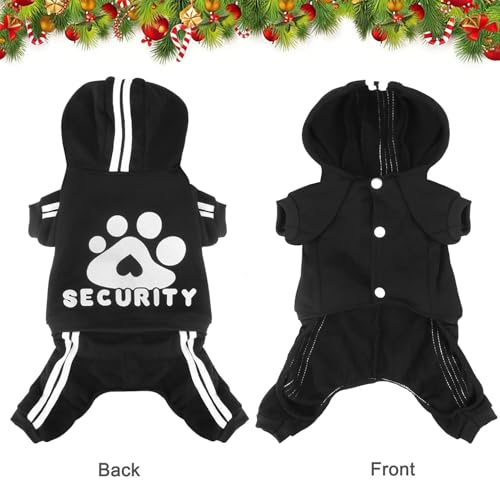 Dog Hoodie Security Clothes 4 Legs Jumpsuit Sweatshirt Hoodies Soft & Warm Dog Outfit Pullover Dog Winter Clothes Sweater for Small Medium Large Dogs Cats (Black, X-Small) - color: Black, size: X-Small
