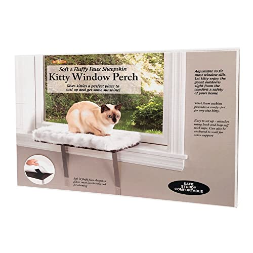 Etna Window Mount Cat Perch - Window Sill Shelf, Padded Cat Wall Bed, Space Saving Furniture for Pets, Removable Faux Sheepskin Cover, Holds 20-35 Pounds