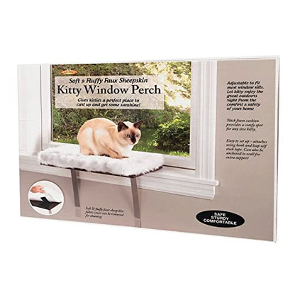 Etna Window Mount Cat Perch - Window Sill Shelf, Padded Cat Wall Bed, Space Saving Furniture for Pets, Removable Faux Sheepskin Cover, Holds 20-35 Pounds