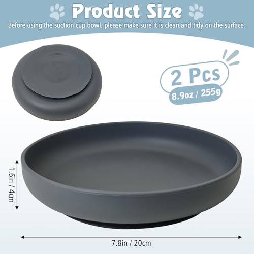 Silicone Dog Bowl Non-Slip Cat Food Plate 2 Pcs Flat Dog Bowls with Suction Cup Shallow Puppy Food and Water Dish for Small and Medium Pets (Steel Gray) - color: 2 Pcs - (Steel Gray)