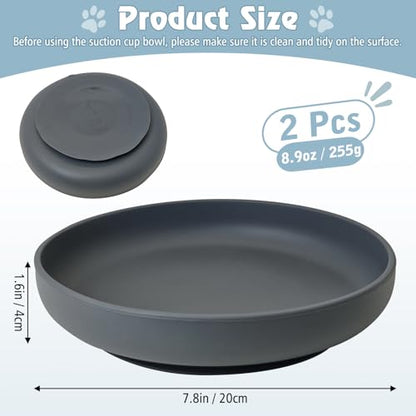 Silicone Dog Bowl Non-Slip Cat Food Plate 2 Pcs Flat Dog Bowls with Suction Cup Shallow Puppy Food and Water Dish for Small and Medium Pets (Steel Gray) - color: 2 Pcs - (Steel Gray)