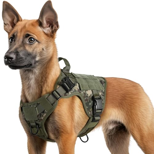 rabbitgoo Tactical Dog Harness for Small, Heavy Duty Pet Harness with Handle, No-Pull Service Vest Small Breed, Adjustable Military Dog Vest for Training Hunting Walking, Green Camo, S - color: Green Camo, size: Small
