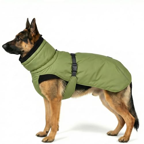 Dog Winter Coat, Warm Puffer Jacket with Fur-Safe Buckle & Leash Hole for Cold Weather, Water-Repellent Snow Vest, Breathable Thermal Apparel for Hiking & Active Dogs (Green, XX-Large) - color: Green, size: XX-Large